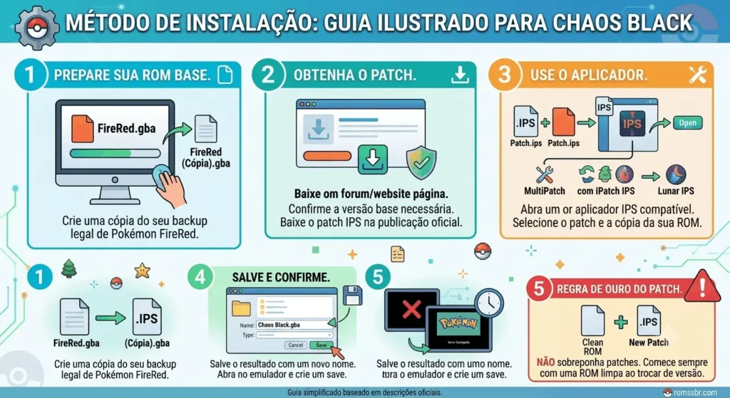 Guia ilustrado com o método de instalação do Pokémon Chaos Black Hack ROM