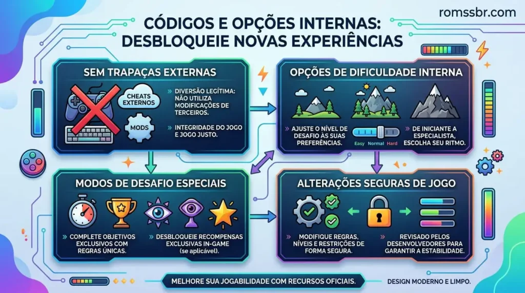Códigos e opções internas