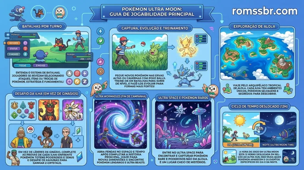 Como funciona a Gameplay de Pokémon Ultra Moon