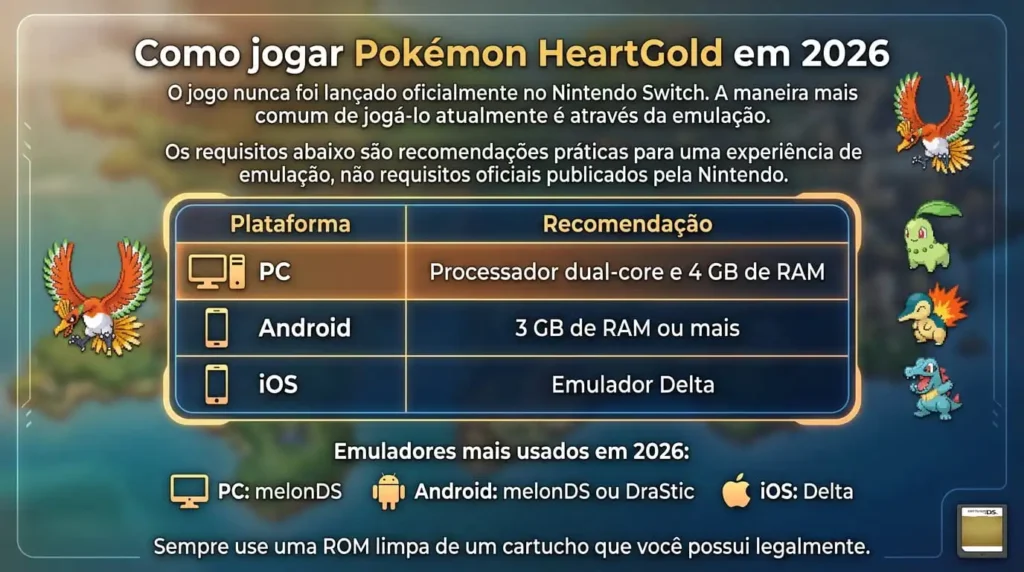 Como jogar Pokémon HeartGold em 2026