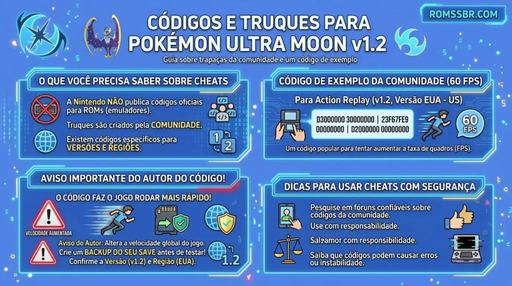 Quais são os cheat codes de Pokémon Ultra Moon v1.2
